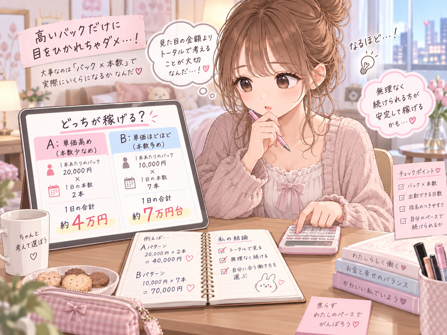 風俗出稼ぎで高いバックと接客本数を比較する女性